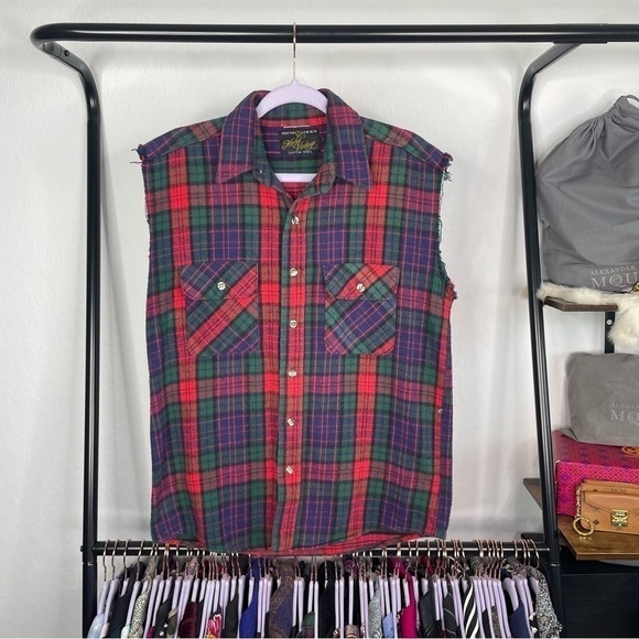 Vintage Motel Rocks Hand Beaded Plaid Skull Sleeveless Shacket - Picture 3 of 6